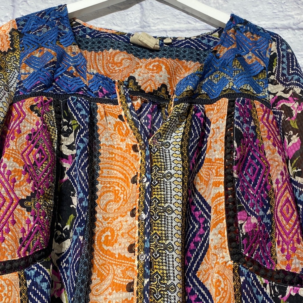 Anthropologie Colorful Patchwork Blouse - Picture 5 of 11